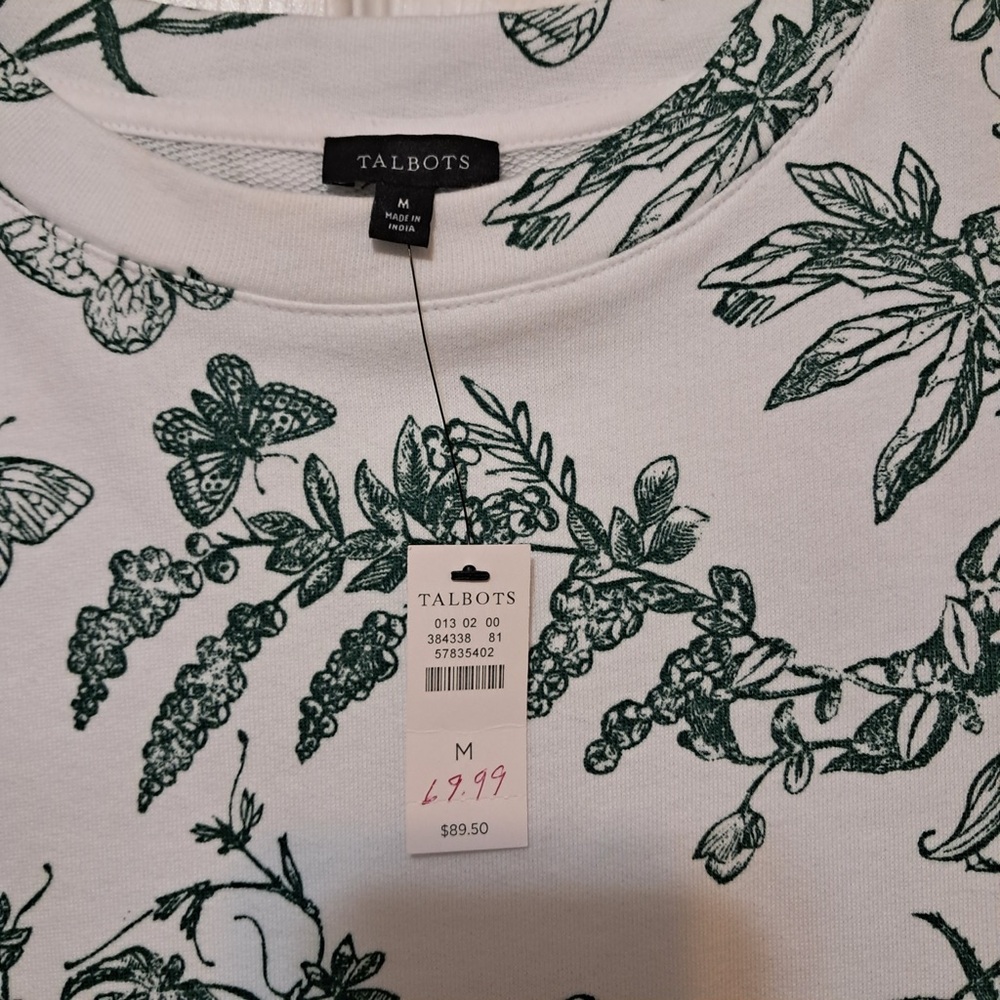 Talbots Green Botanical Print Sweatshirt - Picture 3 of 3